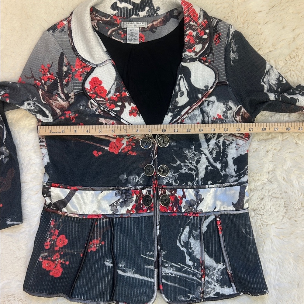 Designer Alberto Makali Bold Floral Print Women’s Stretch Blazer Size L - Picture 12 of 12